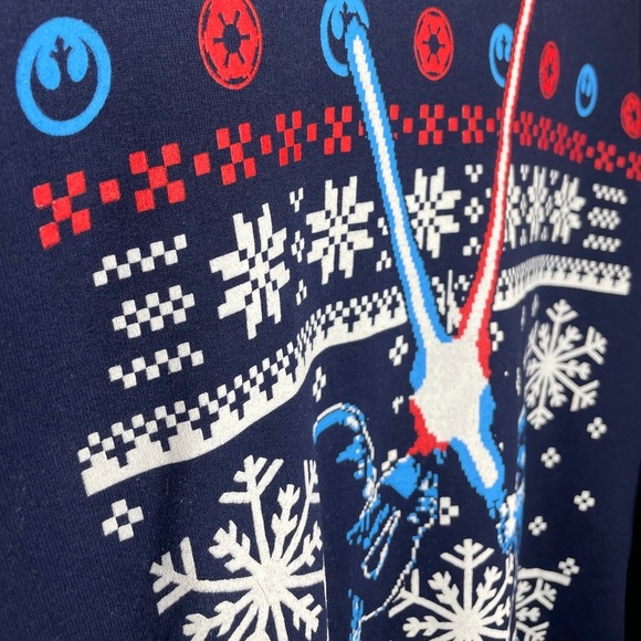 Star Wars Christmas Crew Neck Sweater  XL Darth Vader Luke Skywalker Navy Blue - Picture 6 of 7